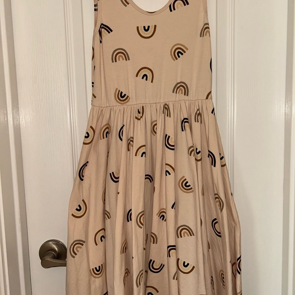 Alice + Ames Stylish Beige Kids Dress with Rainbow Pattern